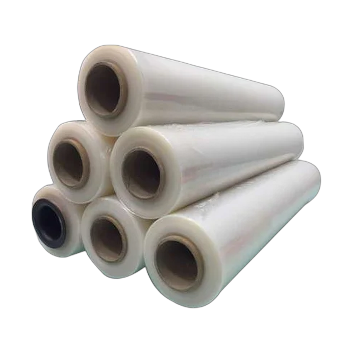 Rollos transparentes de película stretch manual.